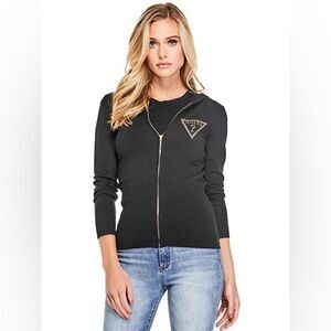 GUESS Gilliana Logo Rhinestone Zip Hoodie in Black Womens Size S